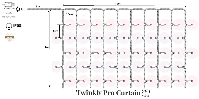 Smart LED Гирлянда Twinkly Pro Curtain RGBW 250 (10 по 25), IP65, AWG22 PVC Rubber черный