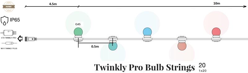 Smart LED Гирлянда Twinkly Pro Strings RGB 20, G45 лампы, IP65, AWG22 PVC, черный