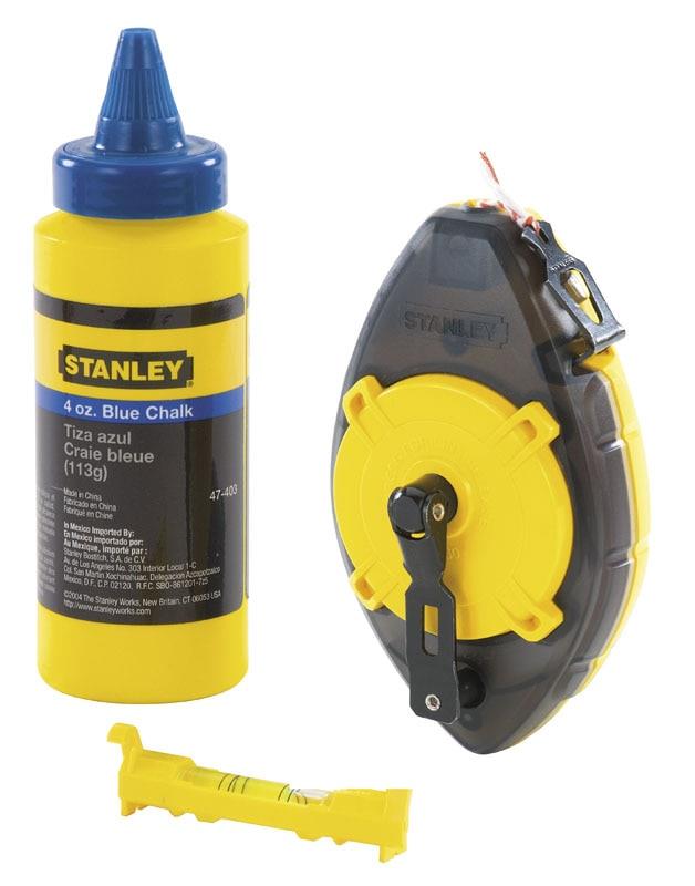 Шнур разметочный Stanley "PowerWinder", 30м, до 45г мела, + подвесной уровень и мел