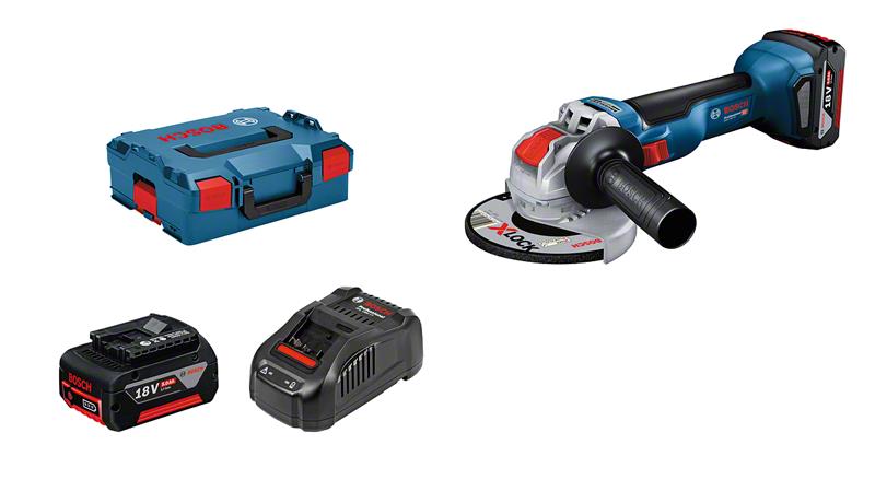 Шлифмашина угловая Bosch 18V-10, аккумуляторная, 18V, 125 мм, 9000 об/мин, 2x5.0 Ач. L-BOXX 136, 0.89 кг