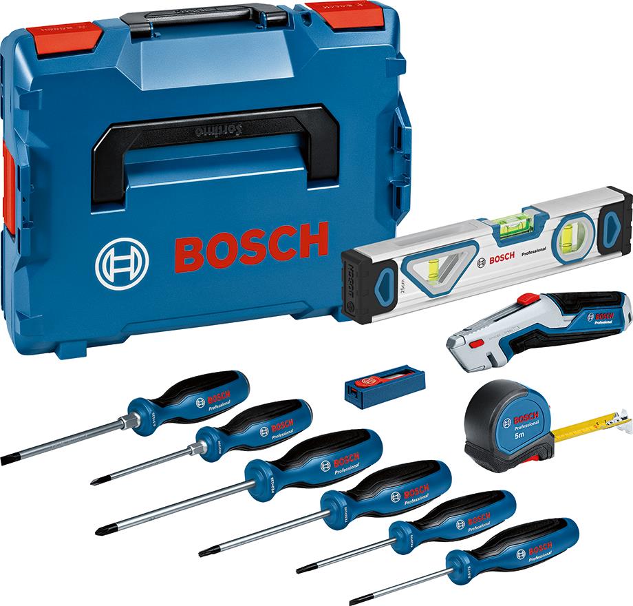 Набір професійних викруток та змішаних ручних інструментів Bosch Professional L 3.5, SL6.5, TX15, TX20, PH1, PZ 2мм, рулетка 5м, рівень 25см 19шт