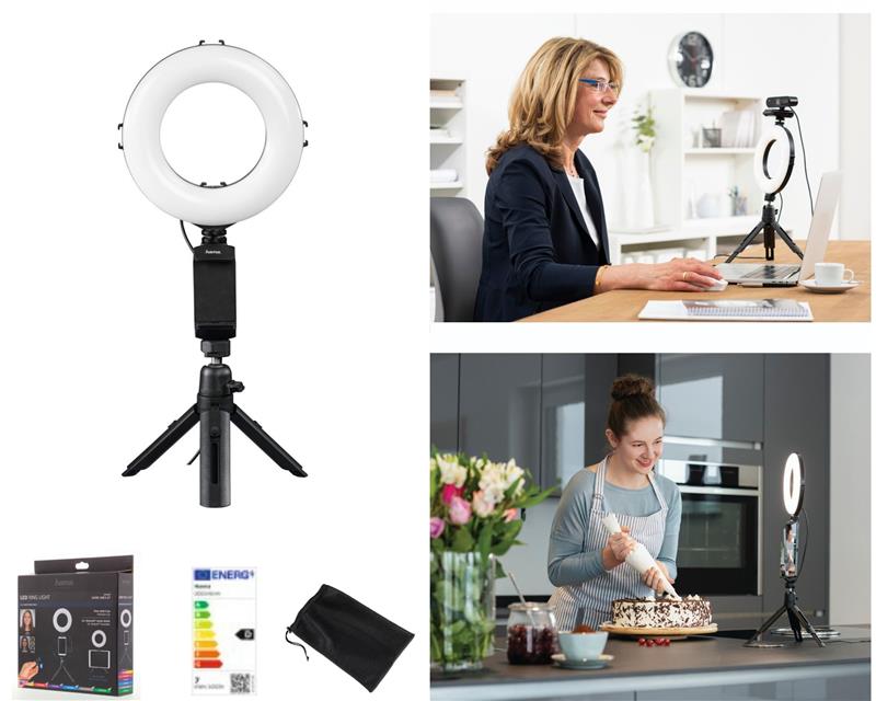 Штатив со светодиодным кольцом Ring Light Kit Hama SpotLight Work Area 67 Bluetooth Black