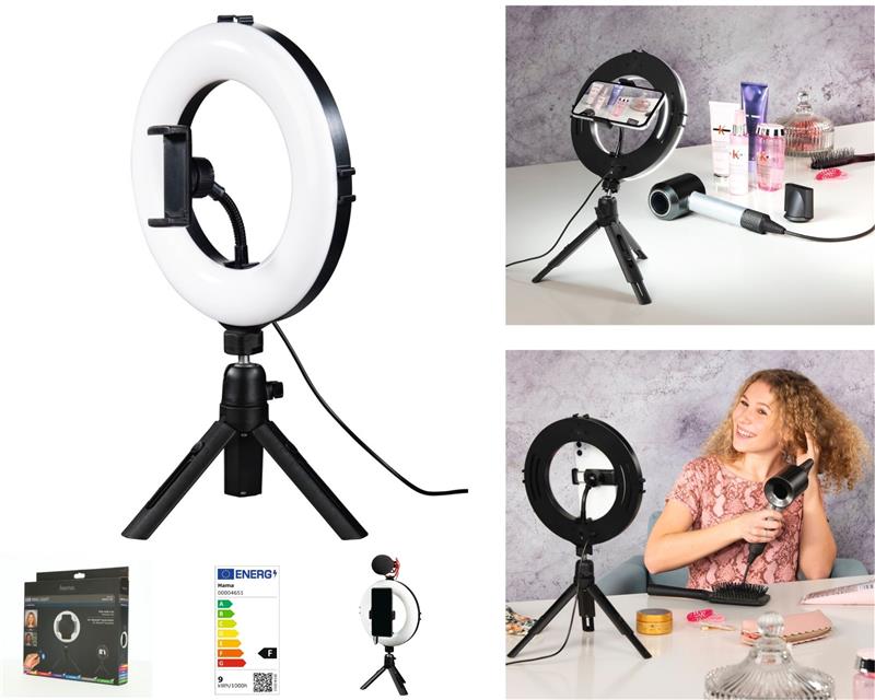 Штатив со светодиодным кольцом Ring Light Kit Hama SpotLight Smart 80 Bluetooth Black