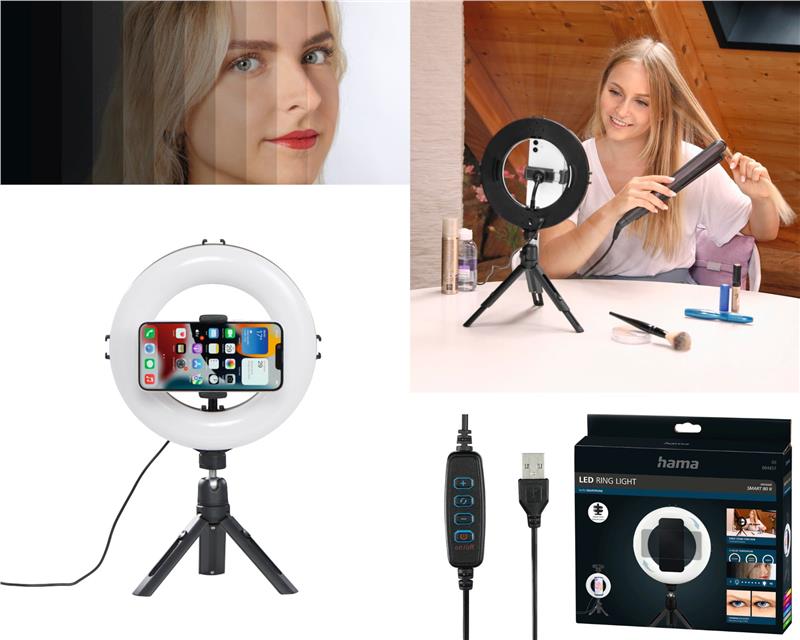 Трипод смартфону Hama Smart-80 V2, кулястий, 9.5cм, Bluetooth, зі світлодіодним кільцем, чорний