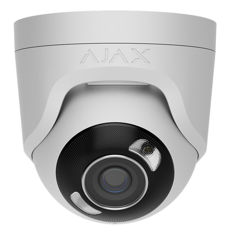 IP-Камера дротова Ajax TurretCam HL white, 8мп, 4мм, гібридне підсвічування IR 50м, білий Led 50м, Poe, True WDR, IP 65, ІЧ 50м, аудіо, 75° до 85°, купольна, біла