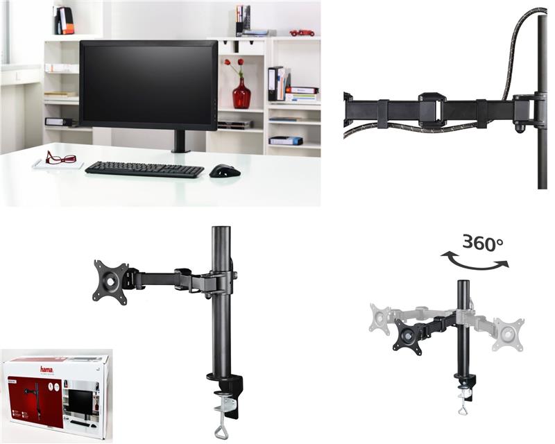 Подставка для монитора, настольная HAMA Arm 25-66 cm (10"-26") 2 ar black