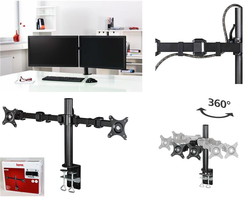 Подставка для монитора, настольная HAMA Arm 2 25-66 cm (10"-26") 2 scr black