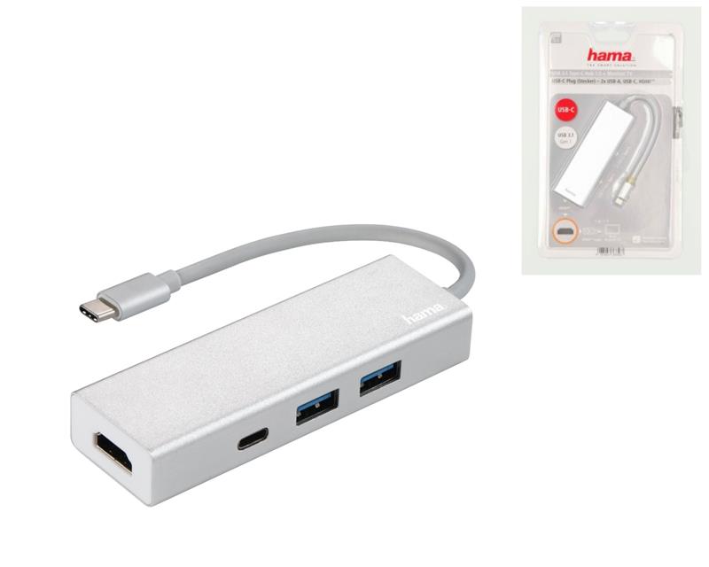 USB-хаб Hama Aluminium 2x USB-A, USB-C, HDMI Silver