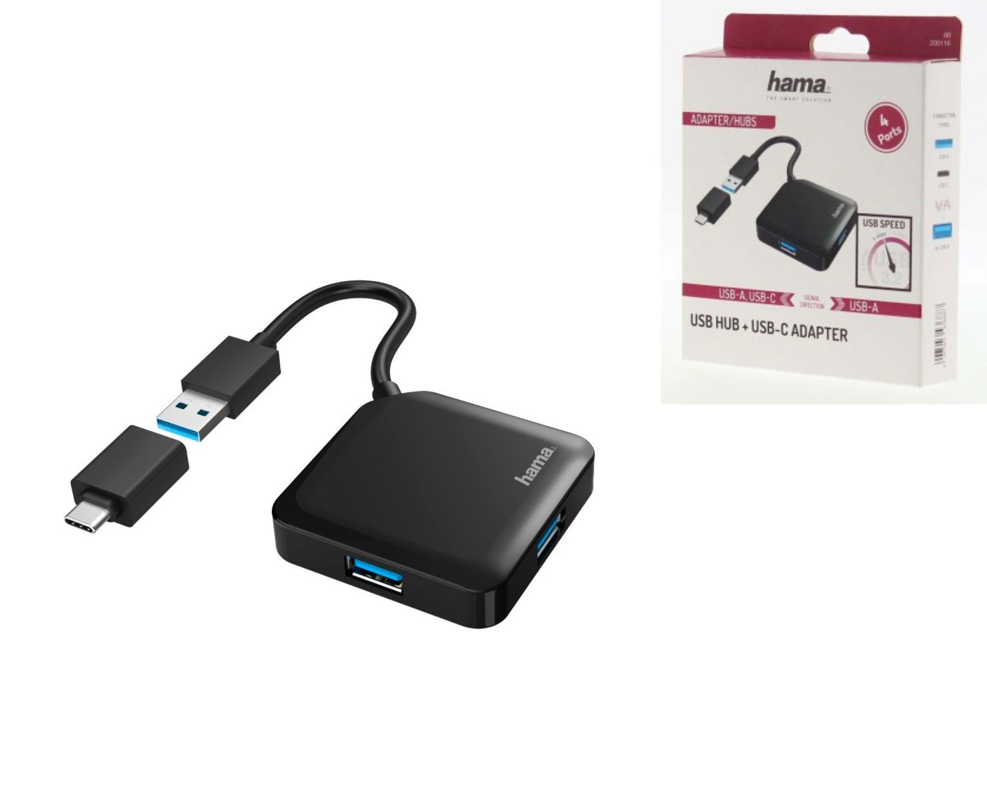 USB-хаб Hama 4 Ports USB 3.2, USB-C Adapter Black