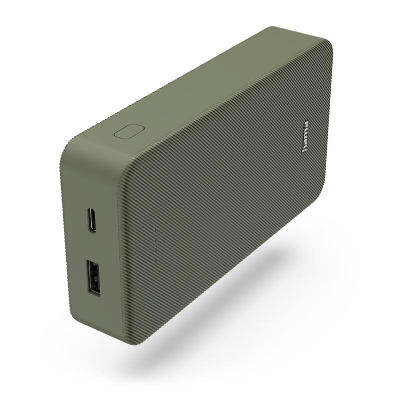 Акумулятор портативний літій-іонний Power Bank Hama 20000 мА·год, USB-C/USB-A, green