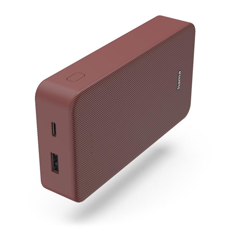 Акумулятор портативний літій-іонний Power Bank Hama 20000 мА·год, USB-C/USB-A, red