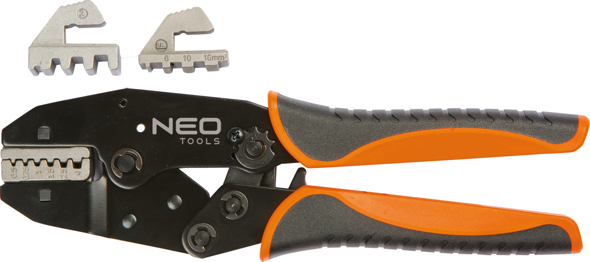 Кліщі обтискні Neo Tools, для обтиску наконечників 0.5-16мм2, 2 змінних губок, 220мм, CrMo