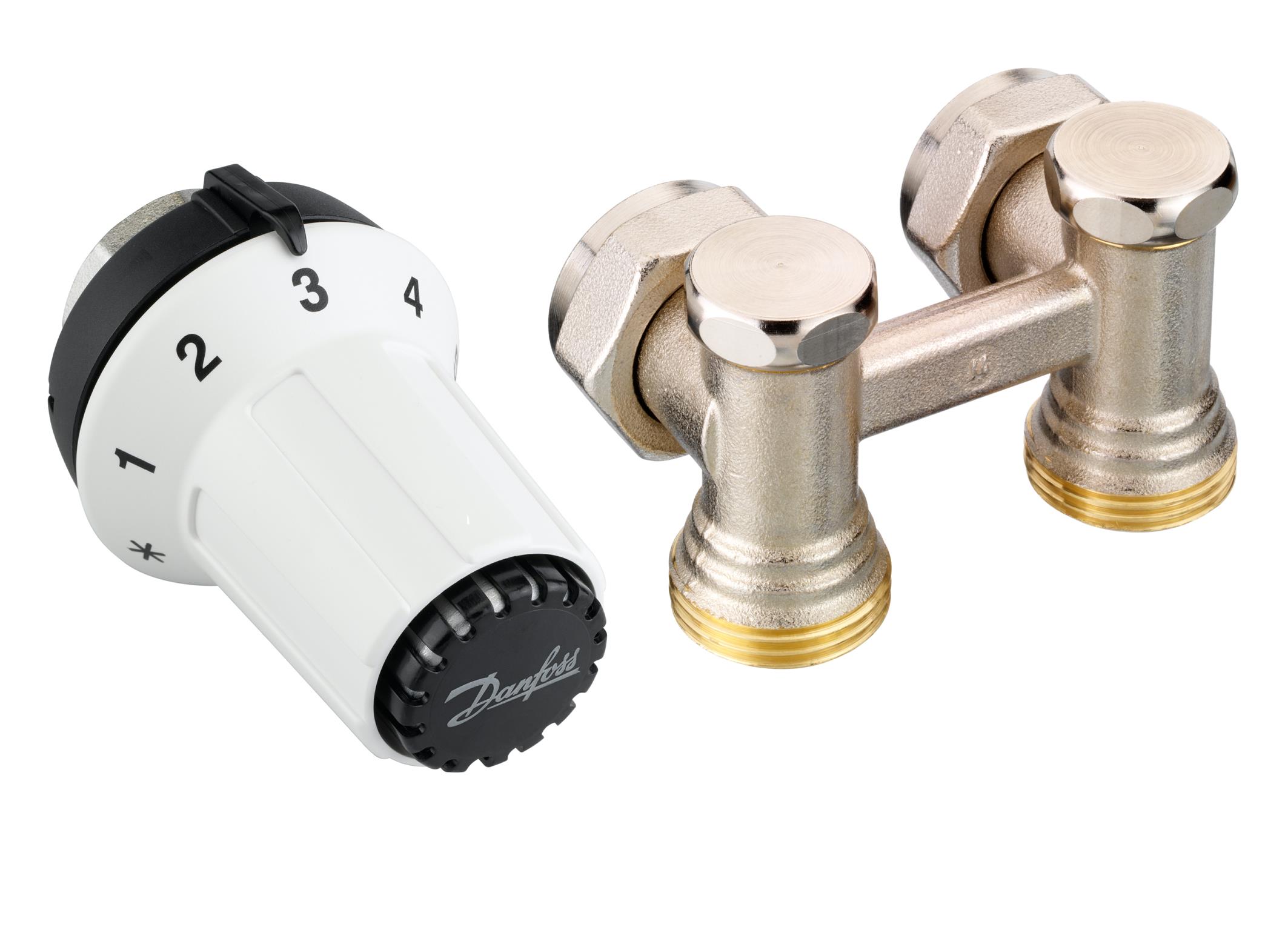 Комплект термостатичний Danfoss RAS-CK + RLV-KS, H-подібний, нижнє підкл, M30x1.5, 1/2", кутовий