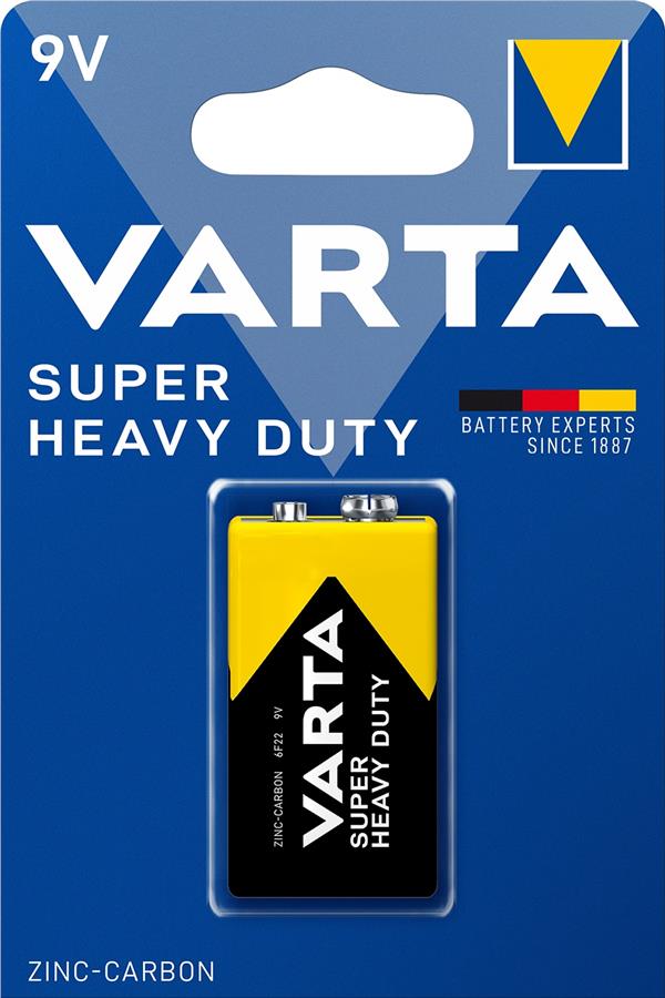Батарейка Varta Super Heavy Duty вугільно-цинкова 6F22 (6LR61, MN1604, MX1604 ,Крона) блістер, 1 шт