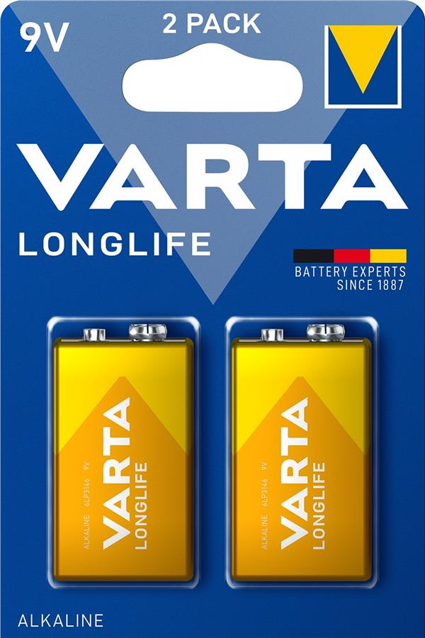 Батарейка Varta Longlife лужна 6LR61(6LF22, MN1604, MX1604, Крона) блістер, 2 шт