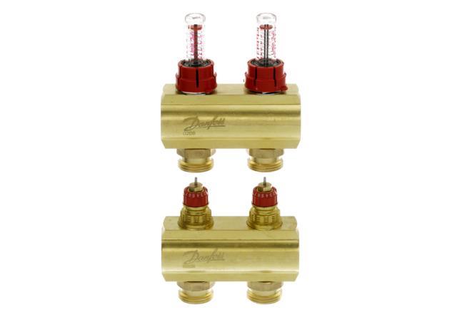 Розподільний колектор Danfoss FHF-F, 2+2 контури, з ротаметрами, латунь
