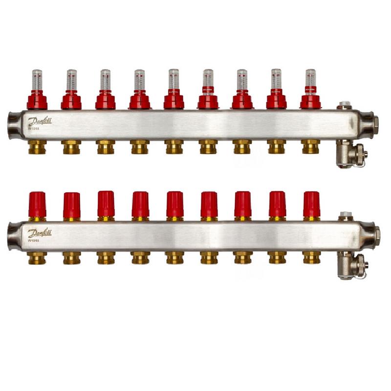 Розподільний колектор Danfoss SSM-F, 9+9 контурів, з ротаметрами, нерж. сталь