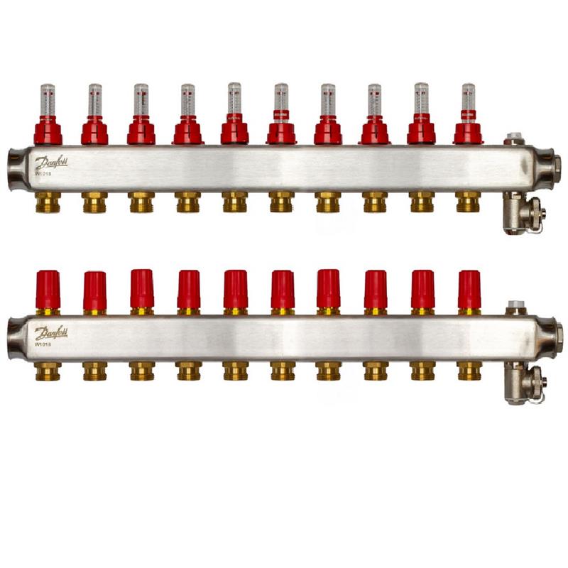 Розподільний колектор Danfoss SSM-F, 10+10 контурів, з ротаметрами, нерж. сталь