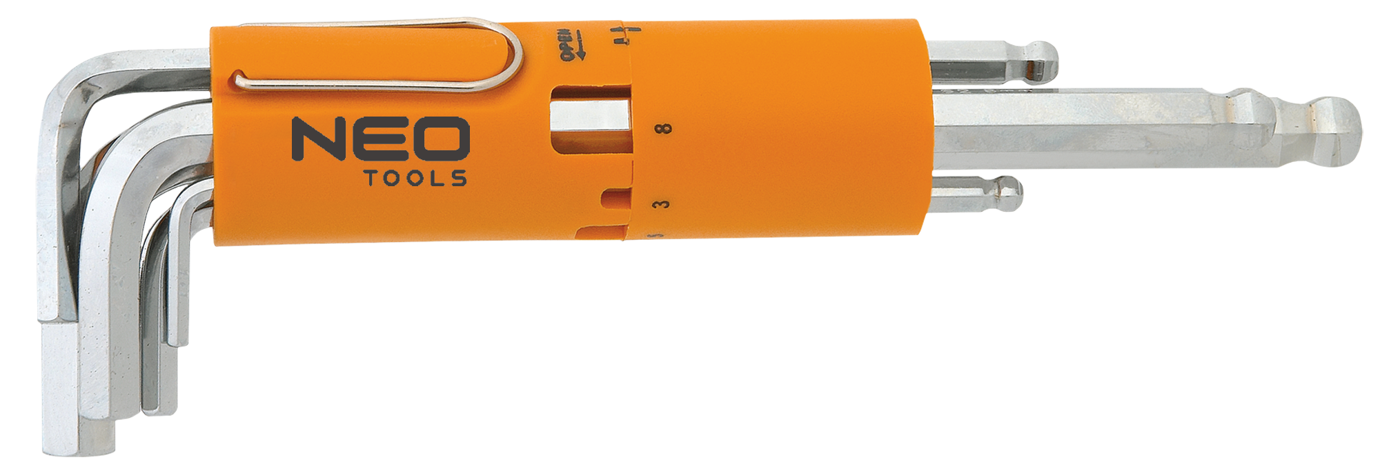 Ключі шестигранні Neo Tools, довгі, кулястий наконечник, CrV, 2-10мм, набір 8шт