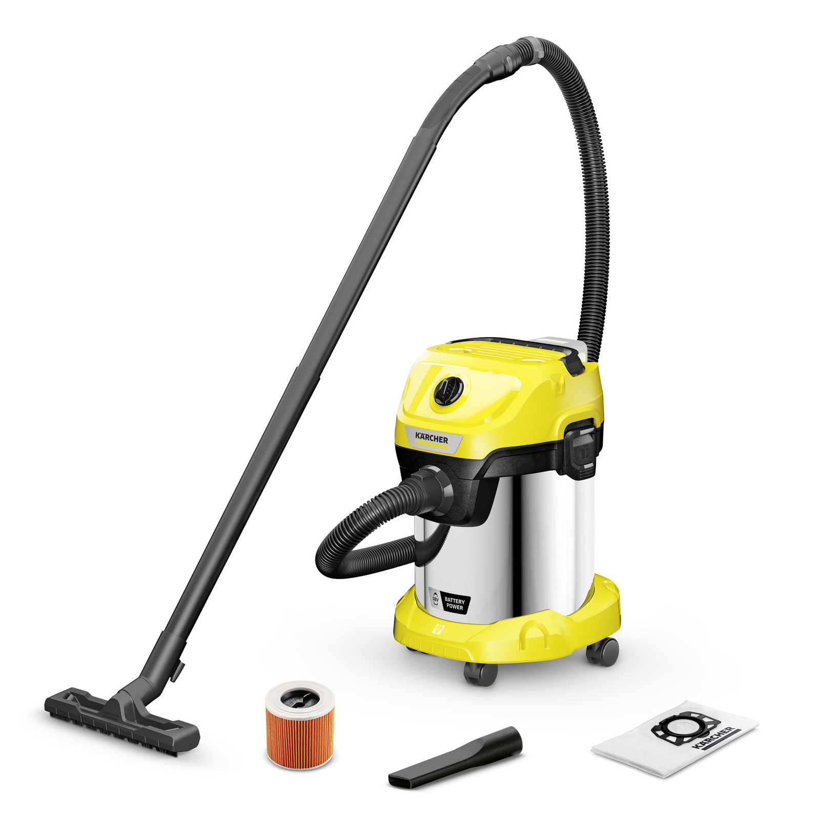 Пилосос професійний акумуляторний Karcher WD 3-18 S V-17/20 18В 110мБар контейнер 17л без АКБ та ЗП