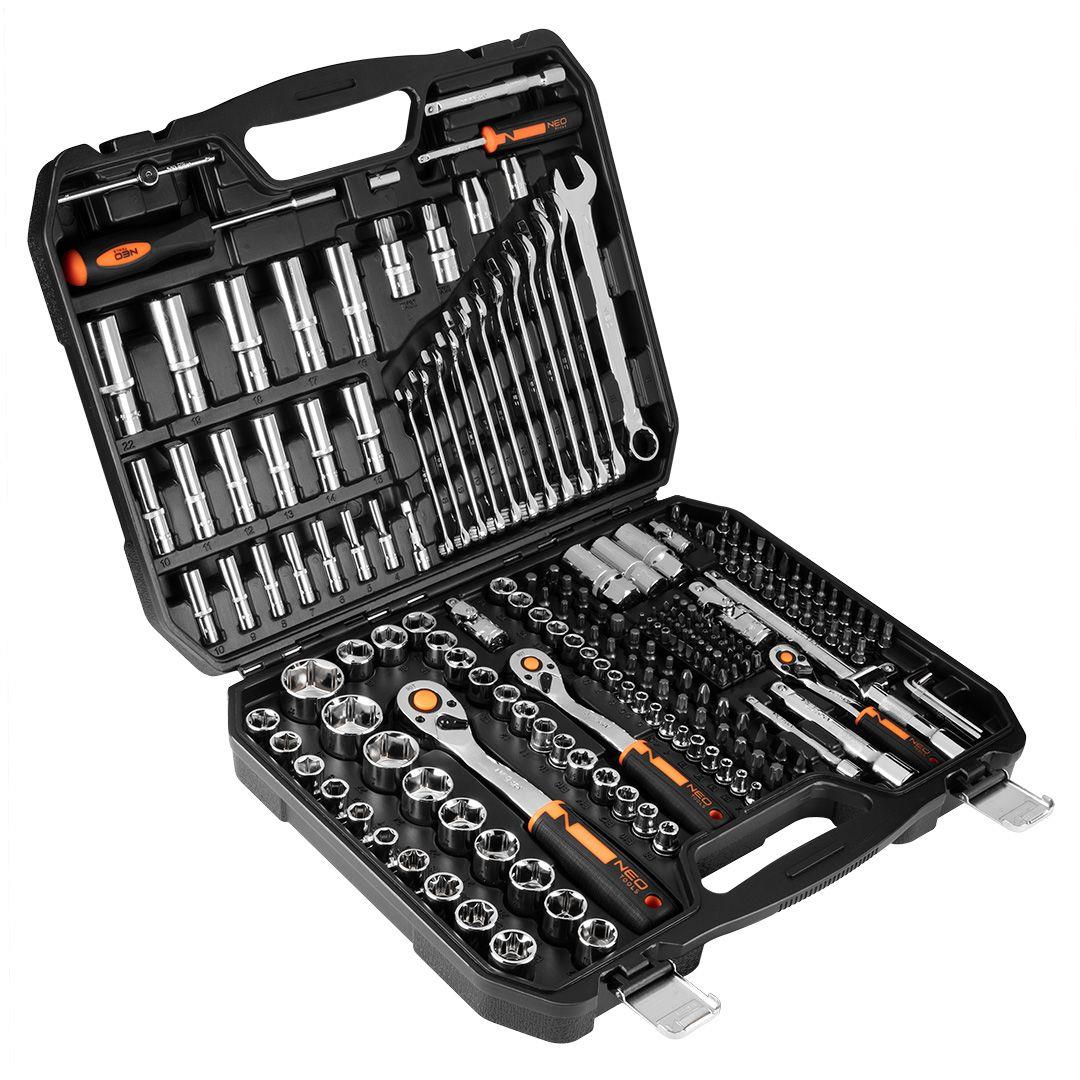 Набір інструментів Neo Tools, 1/2", 1/4", 3/8", CrV, кейс, 219шт