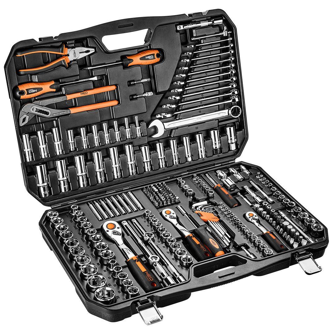 Набір інструментів Neo Tools, 1/2", 1/4", 3/8", CrV, кейс, 233шт