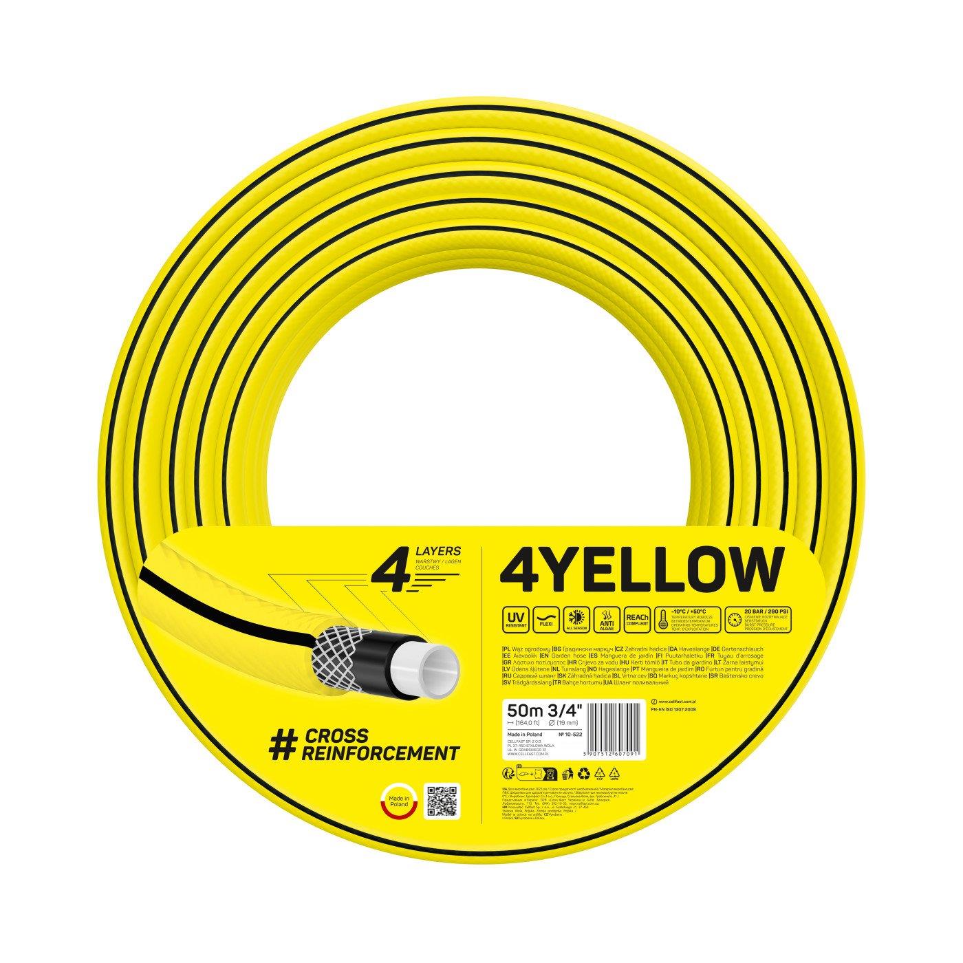 Шланг садовий Cellfast 4YELLOW 3/4" 50м 4 шари до 20бар -10…+50°C
