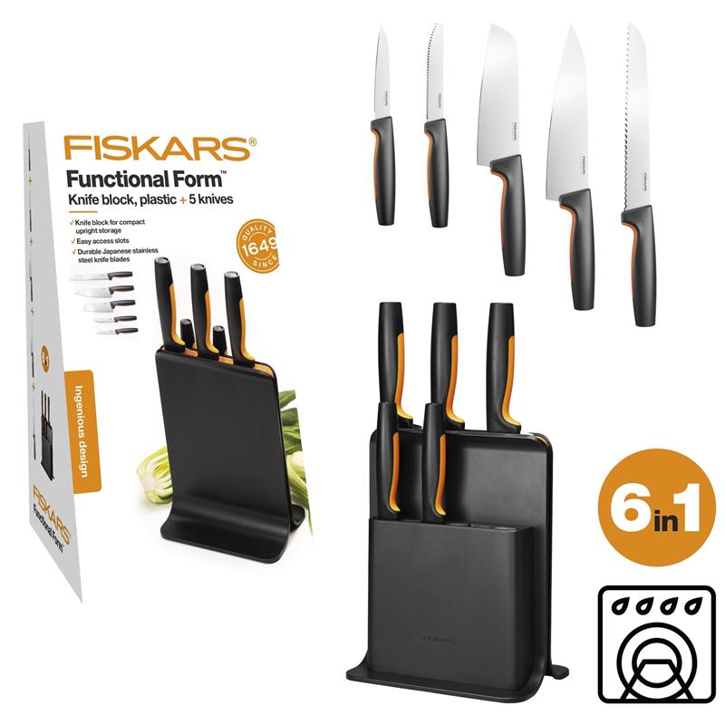 Набор ножей Fiskars FF с пластиковой подставкой, 5 шт