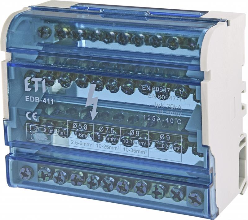 Блок розподільчий ETI, EDB-411 4p, 3L+PE/N, 125A (11 виходів)