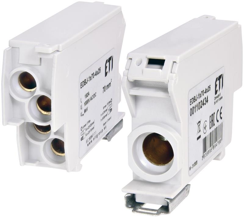 Блок розподільчий ETI, EDBJ-1x70-4x25 (192A, 1000V AC/1500V DC, IN: 1x70, OUT: 4x25, сірий)