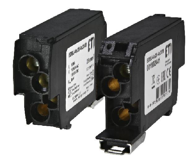 Блок розподільчий EDBJ-4x25-4x25/B (100A, 1000V AC/1500V DC, IN: 4x25, OUT: 4x25, чорний)