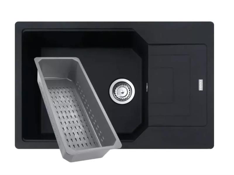 Мийка кухонна Franke Urban, фраграніт, прямокутник, з крилом, 780х500х220мм, чаша - 1, врізна, оборотна, коландер в комплекті, UBG 611-78 XL, чорний матовий
