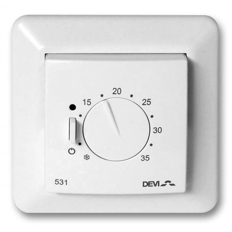 Терморегулятор Devi Devireg 531 5...45 °C для теплої підлоги механічний вбудований повітряний датчик 15A 230В білий