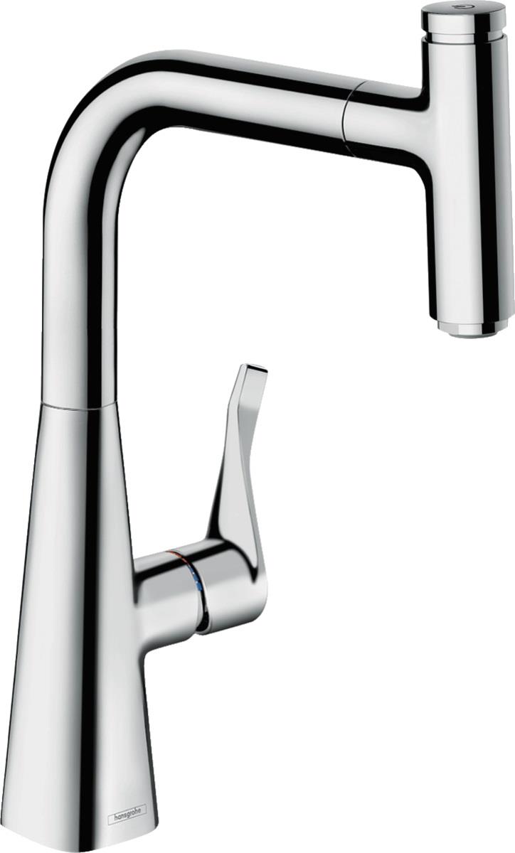 Змішувач для кухні Hansgrohe Metris Select, довж.виливу - 222мм, поворотний, витяжний, важіль + кнопка, хром