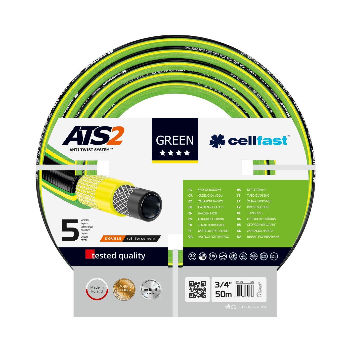 Шланг садовий Cellfast GREEN ATS 3/4" 50м 5 шарів до 30бар -20…+60°C