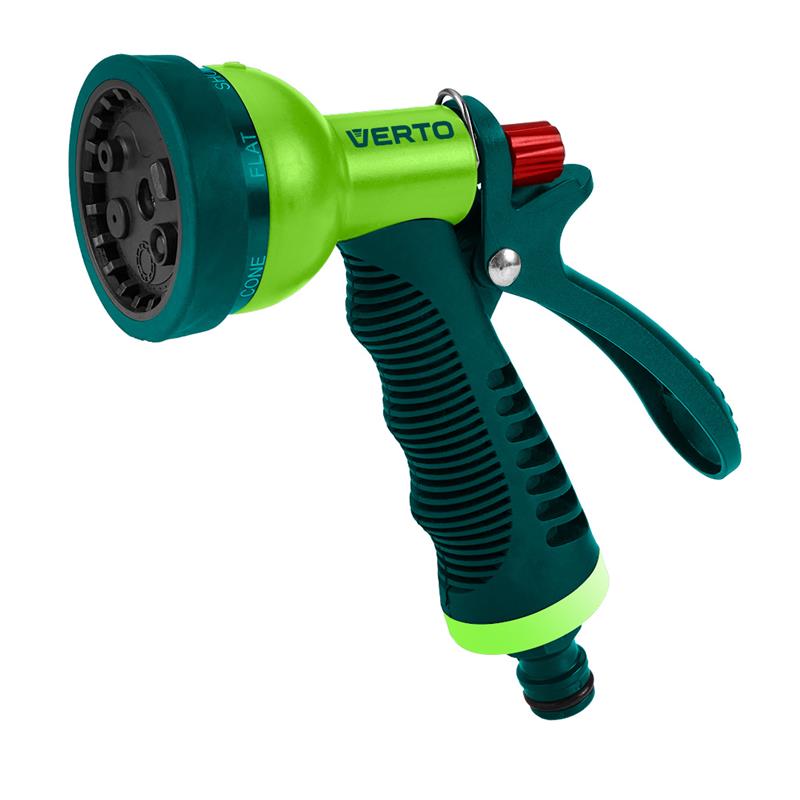 Зрошувач ручний Verto, пістолетний, 1/2"-3/4", 6 функцій, регулювання напорурегулювання напору / розпилу води, тримач двокомпонентний