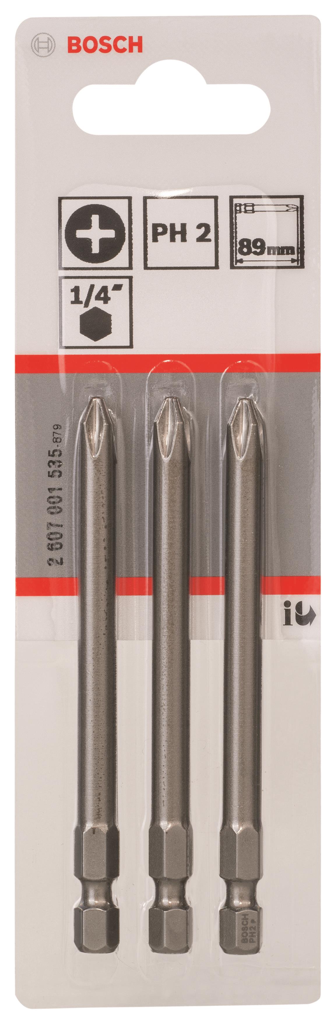Біти Bosch Professional Extra-Hart PH2, 89мм, 3шт