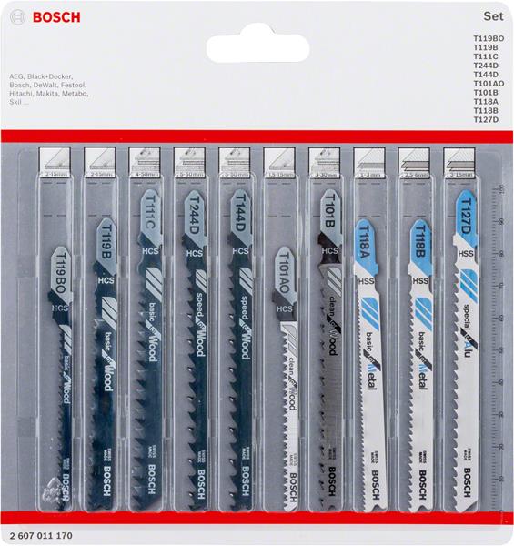 Полотно пиляльне для електролобзика Bosch Professional по дереву та металу, набір 10шт