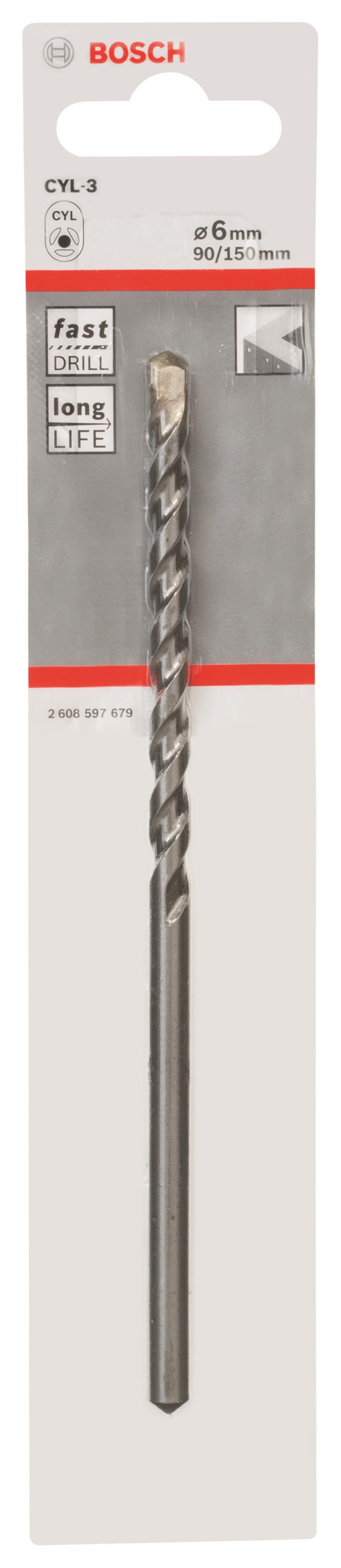 Свердло по бетону Bosch Professional CYL-3, 6х90х150мм SilverPercussion