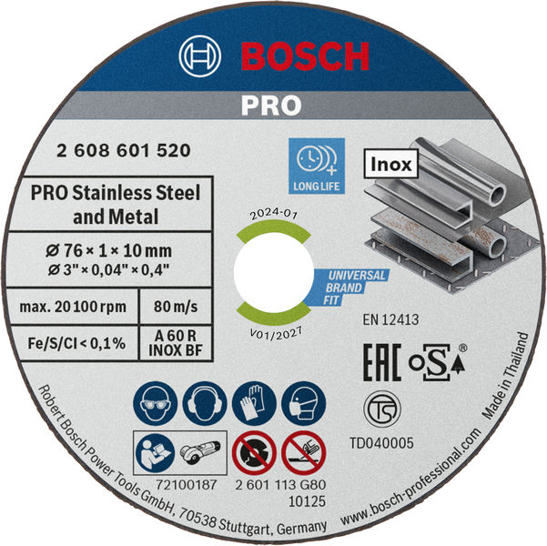 Диск відрізний Bosch Professional Expert для нержавіючої сталі, 76х10х1мм, 5шт