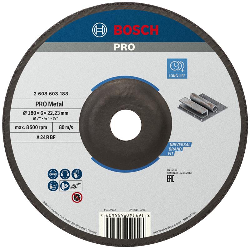 Диск шліфувальний Bosch Professional для металу 180x6x22.23мм