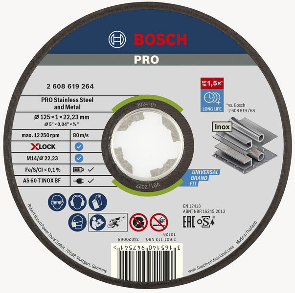 Диск відрізний Bosch Professional X-Lock Expert для нержавіючої сталі та металу, 125x1мм
