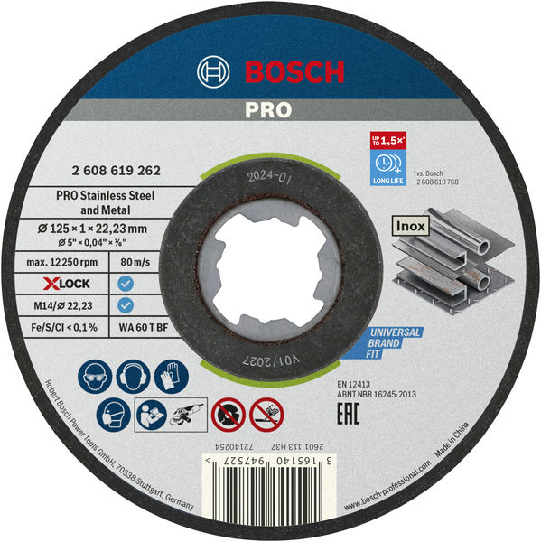 Диск відрізний Bosch Professional X-Lock для нержавіючої сталі 125x1x22.23мм, 10шт