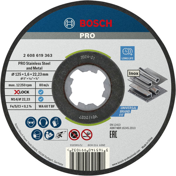 Диск відрізний Bosch Professional X-Lock для нержавіючої сталі 125x1.6x22.23мм, 10шт