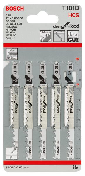 Полотно пиляльне для електролобзика Bosch Professional по дереву T101D, 5шт