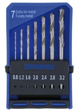 Сверла по металлу Dremel 628, набор 7шт., 0.8,1.2,1.6,2.0,2.4,2.8,3.0 мм, HSS