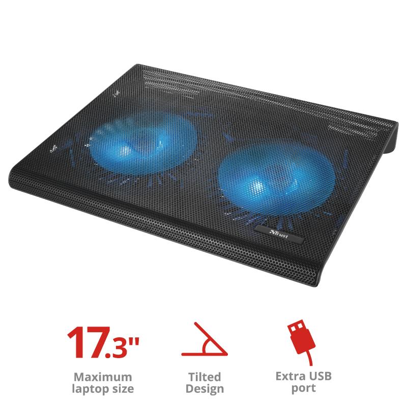 Підставка для ноутбука Trust Azul, до 17.3", 2xUSB-A, BLUE LED, чорний