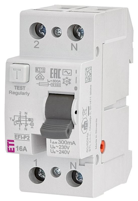 Реле диференційне ETI, (ПЗВ) 2р EFI-P2 16/0,3 тип AC (10kA)