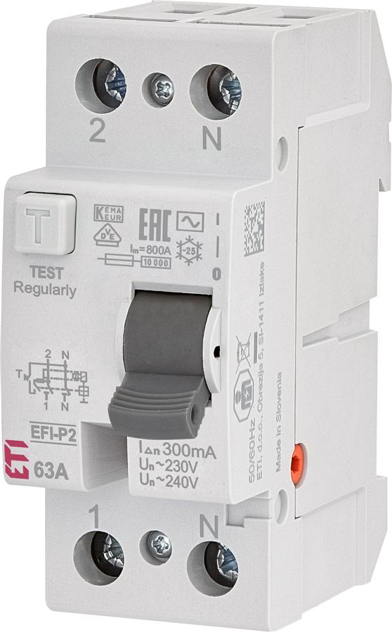 Реле диференційне ETI, (ПЗВ) 2р EFI-P2 63/0,3 тип AC (10kA)