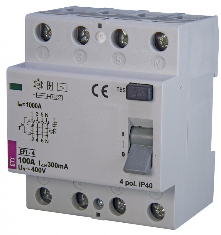 Реле диференційне ETI, (ПЗВ) EFI-4 100/0,3 тип AC (10kA)